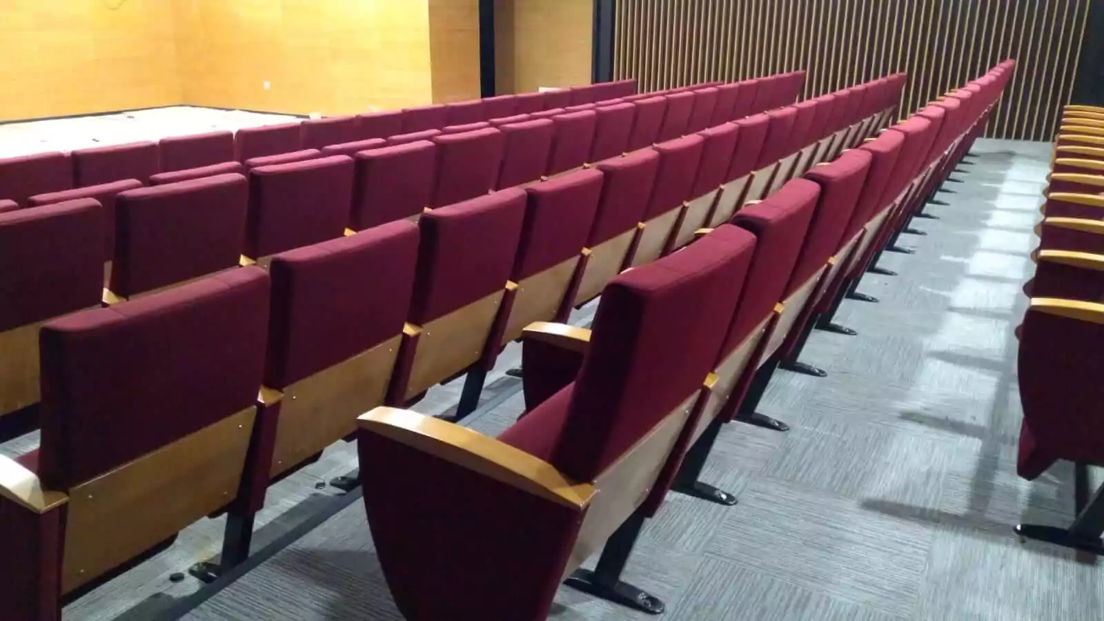 Blow-molded auditorium chairs supplied for a high-traffic community venue, ensuring durability and easy maintenance. Image